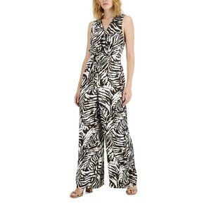 Inc wide leg Jumpsuit Size 6 Brown white Satin tropical animal print NWT